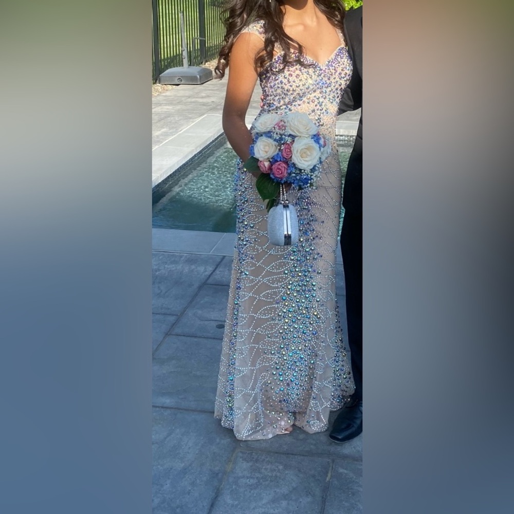 Vienna Prom Blue and Silver Embellished Dress